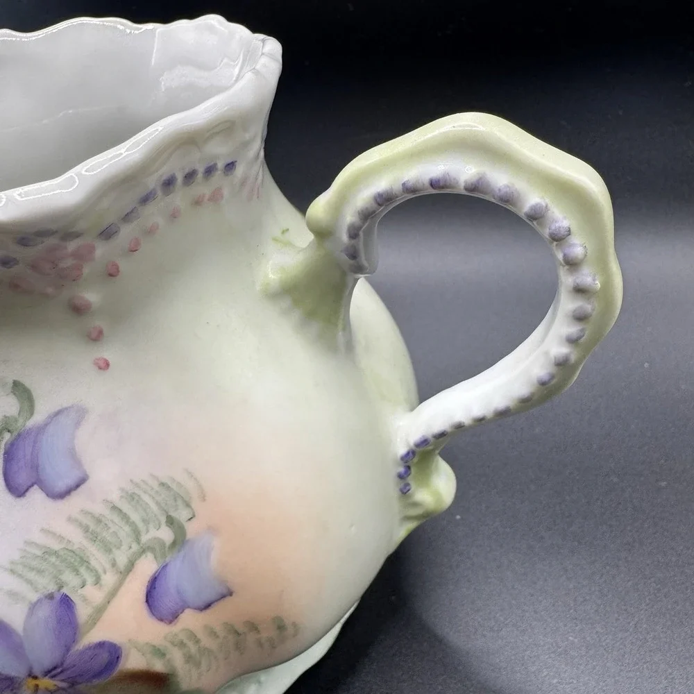 Vintage 1981 Hand-Painted Floral Porcelain Large Creamer Milk Pitcher